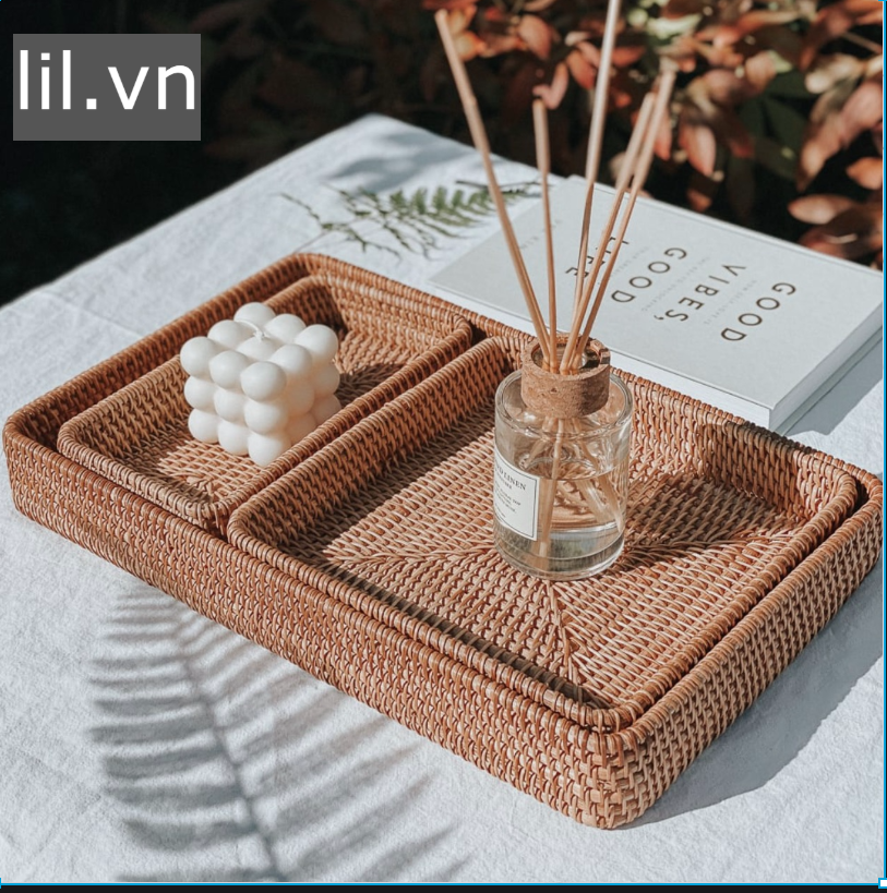 Mây Chữ Nhật thấp Đựng Bình Trà, Đựng Đồ Ăn Trang Trí giá 110,000 đang rẻ nhất thị trường